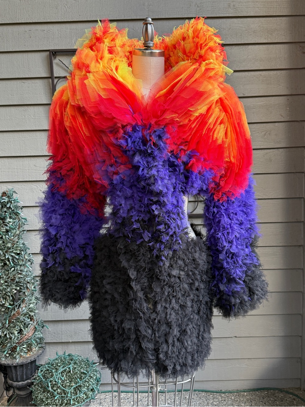 OOAK Color block Ruffled Tulle Coat in Yellow,Orange, Purple & Black size 6-8